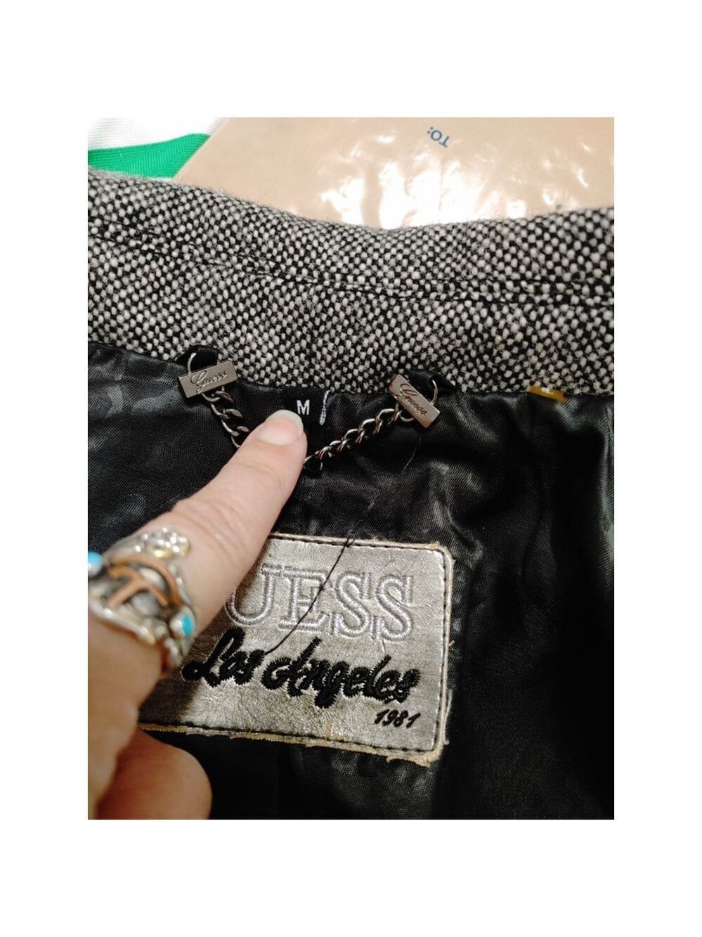 Women's Guess Gray & Black Wool Blend 3 Button Tweed Pea Coat Size M - Picture 5 of 13